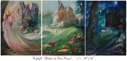CHATEAU DE POCE-TRYPTYCH, France, Oil on Canvas